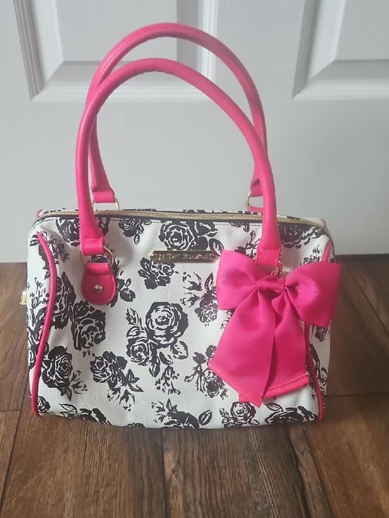 Betsey Johnson Handbags - Betsey Johnson Floral Bow Satchel Handbag - Hot Pink & Black